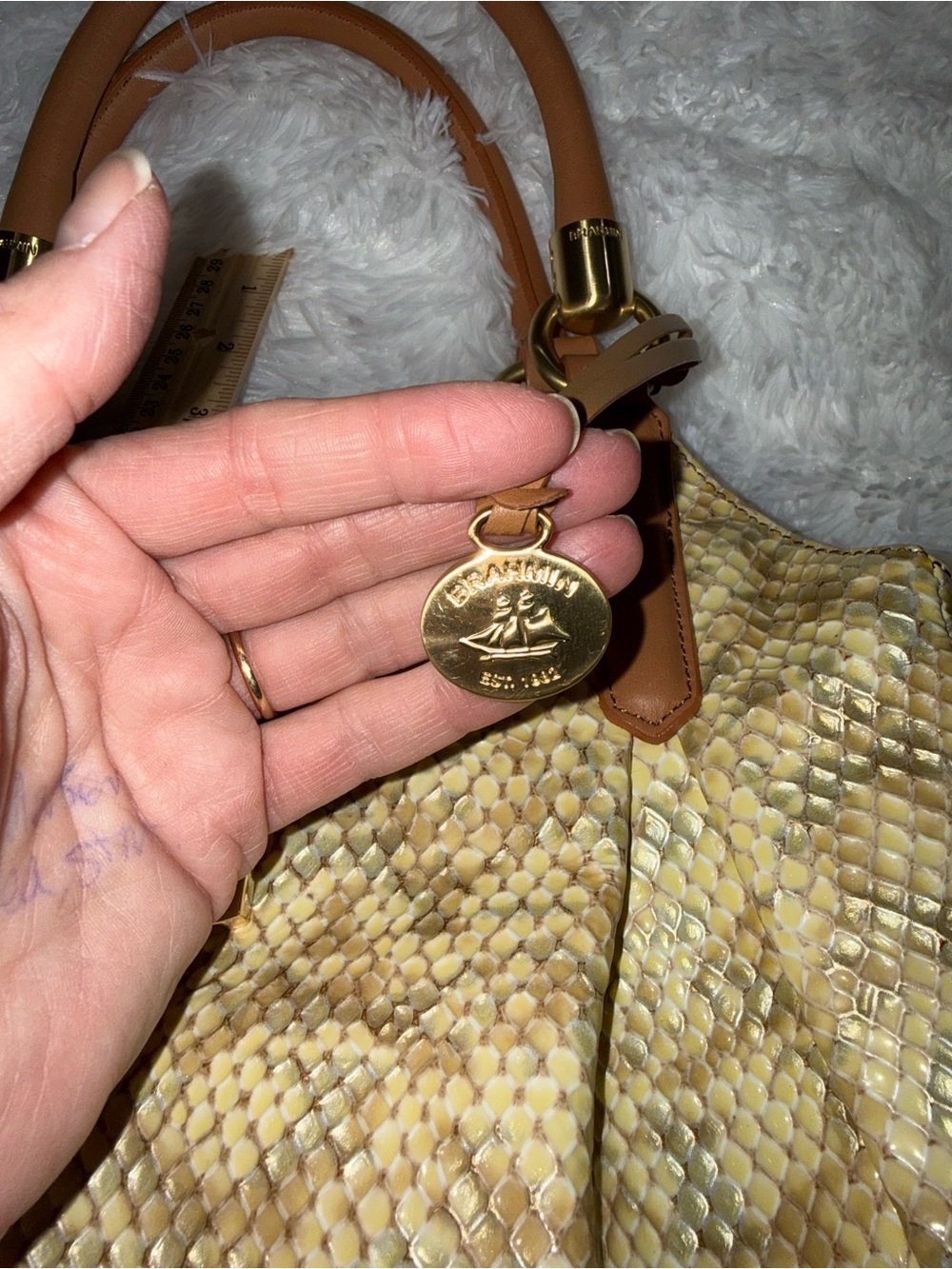Brahmin Cream Snake-embossed Satchel - Picture 11 of 16